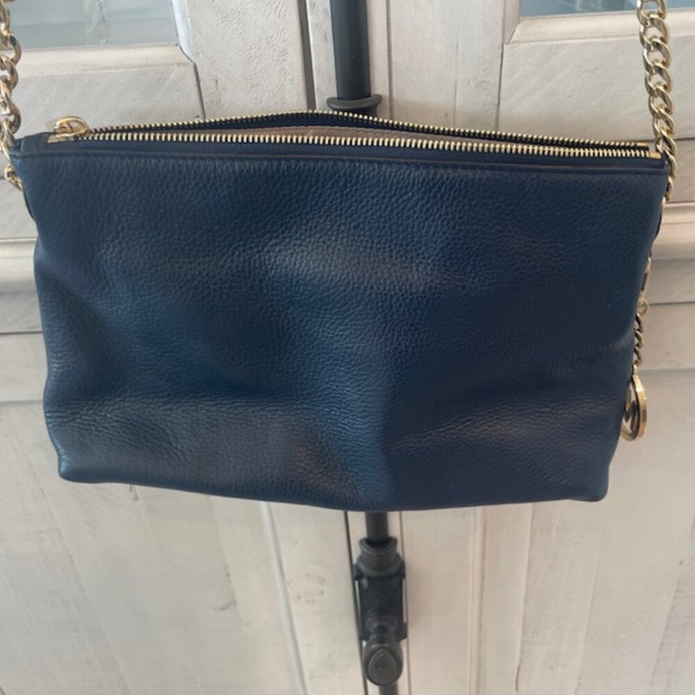 MICHAEL KORS JET SET CHAIN MESSENGER CROSSBODY LEATHER BLUE/GOLD PREOWNED